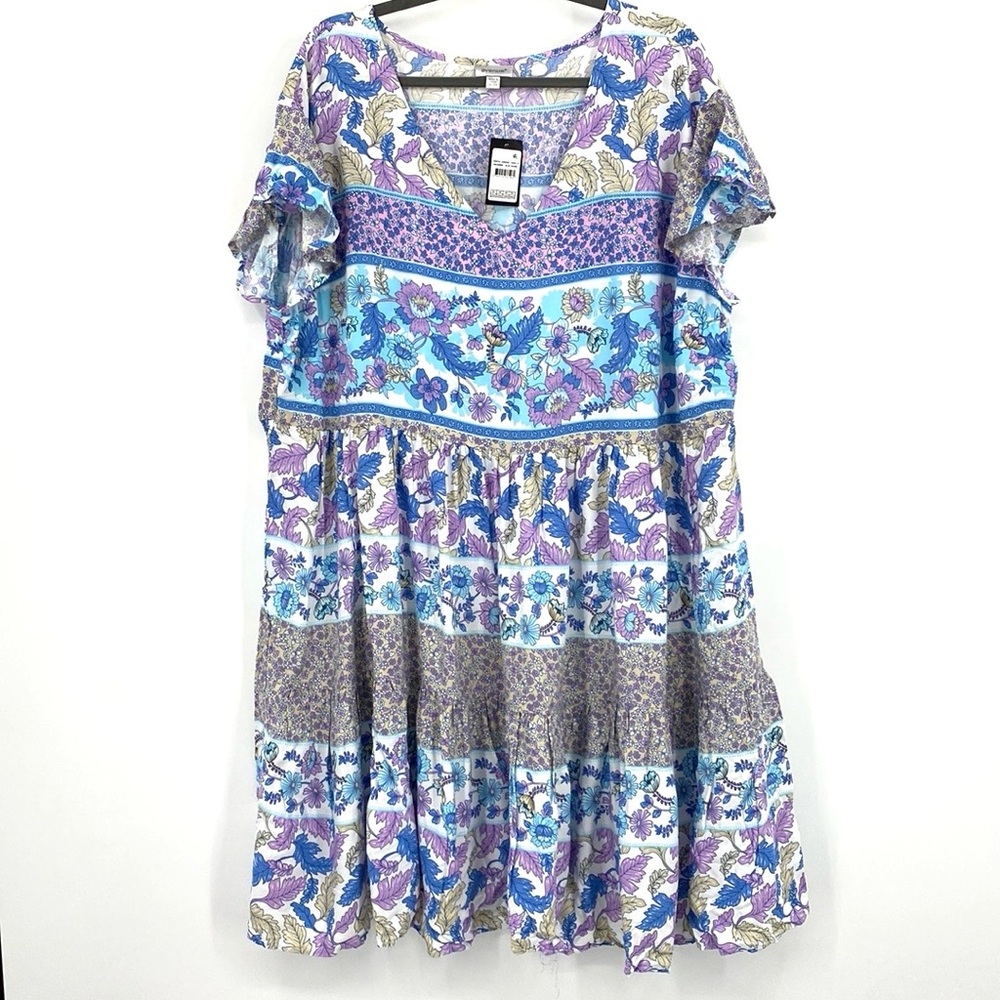 Avenue Blue and Purple Floral Midi Dress